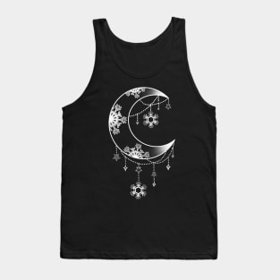 Crescent Moon Winter Christmas Snowflake Design Tank Top